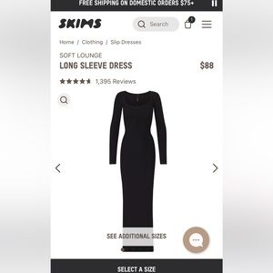 Nwt Skims long sleeve lounge dress black size small